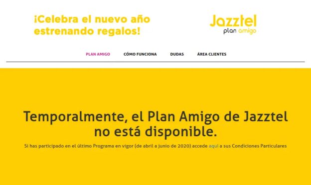 Mensaje en la web del Plan Amigo de Jazztel