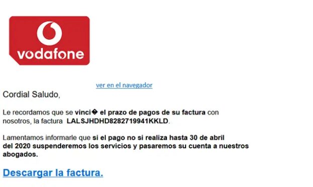 Mensaje de phising de Vodafone