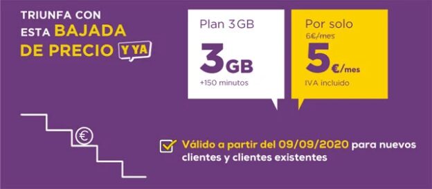 Llamaya baja la tarifa de 3 GB y 150 minutos a 5€ en contrato
