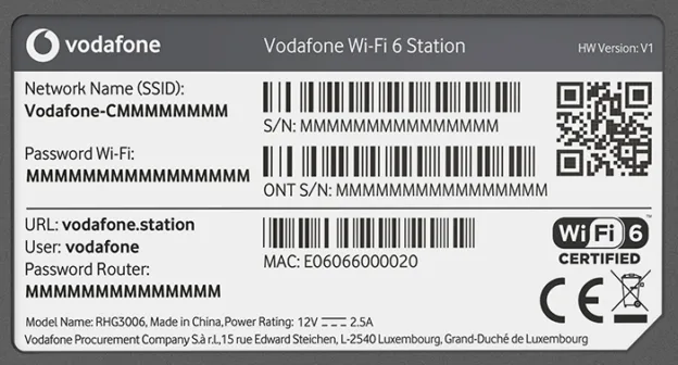 Etiqueta del Vodafone Wi-Fi 6 Station