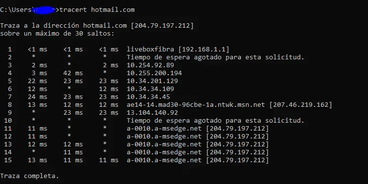 Tracert a Hotmail