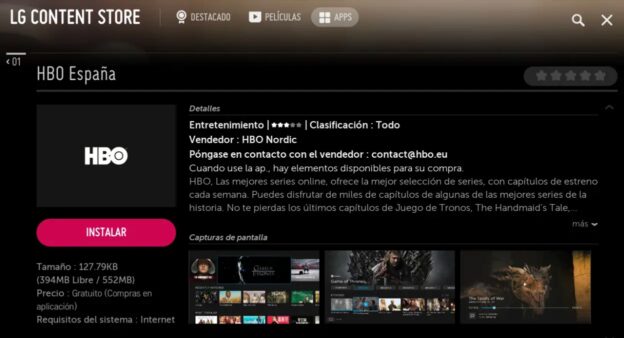 HBO España para smart TV LG con webOS