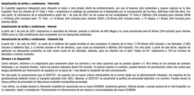 Comunicado de Euskaltel