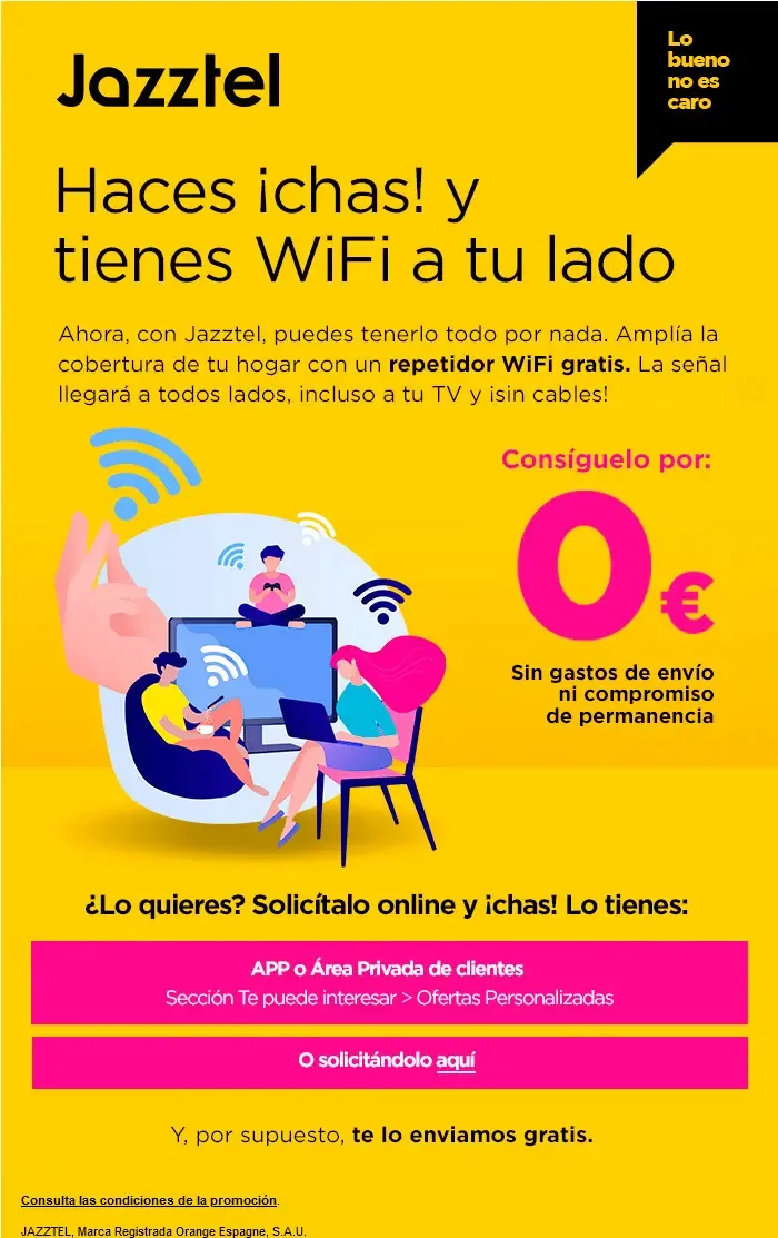 Email ofreciendo repetidor wifi de Jazztel