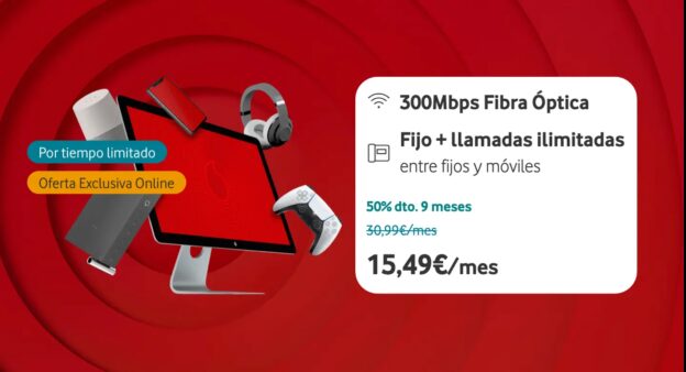 Promo 9 meses fibra 300 Mb de Vodafone