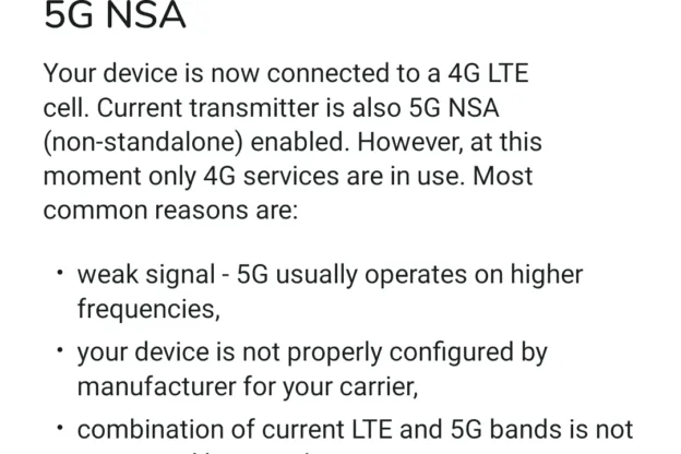 5G NSA "disconnected" en NetMonster