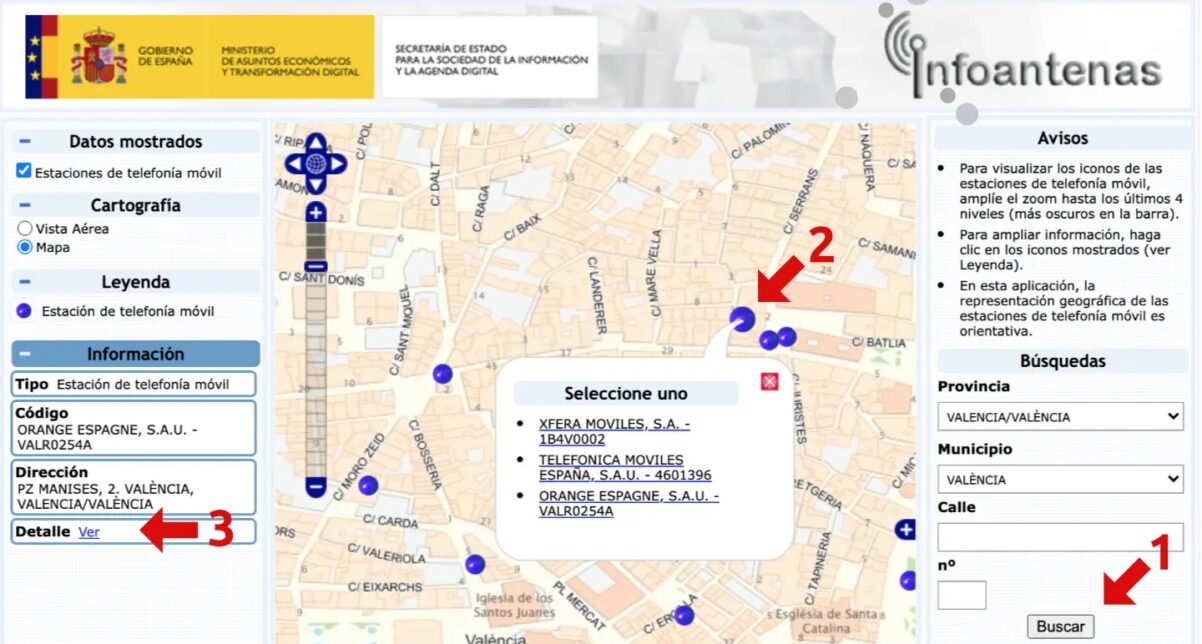 Usar el mapa oficial InfoAntenas de antenas móviles 4G y 5G