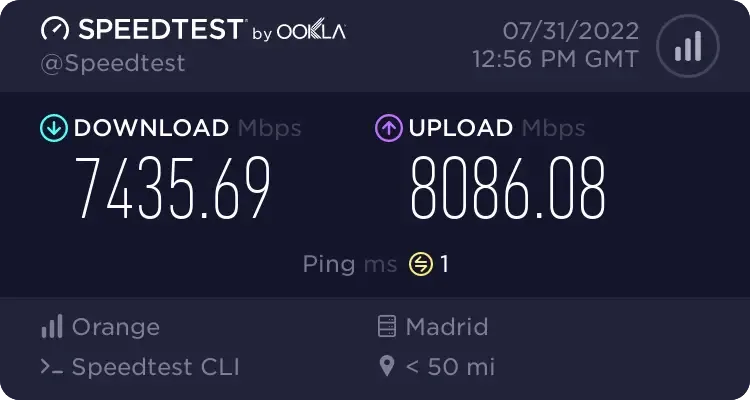 Test fibra Orange 10 Gb