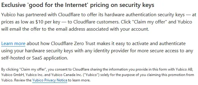 Captura de pantalla de Cloudflare mostrando los detalles de la oferta