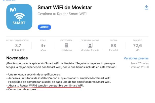 Ficha de la app Smart WiFi