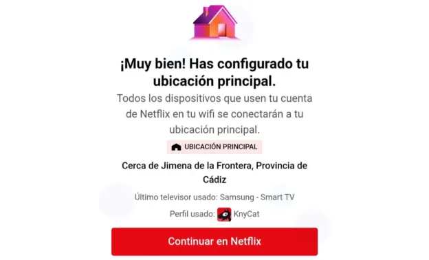 Mensaje Netflix ubicación principal configurada móvil