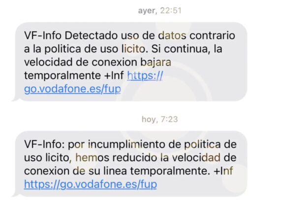 SMS Vodafone limites tarifas ilimitadas
