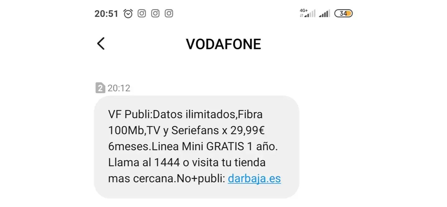 SMS de spam de Vodafone