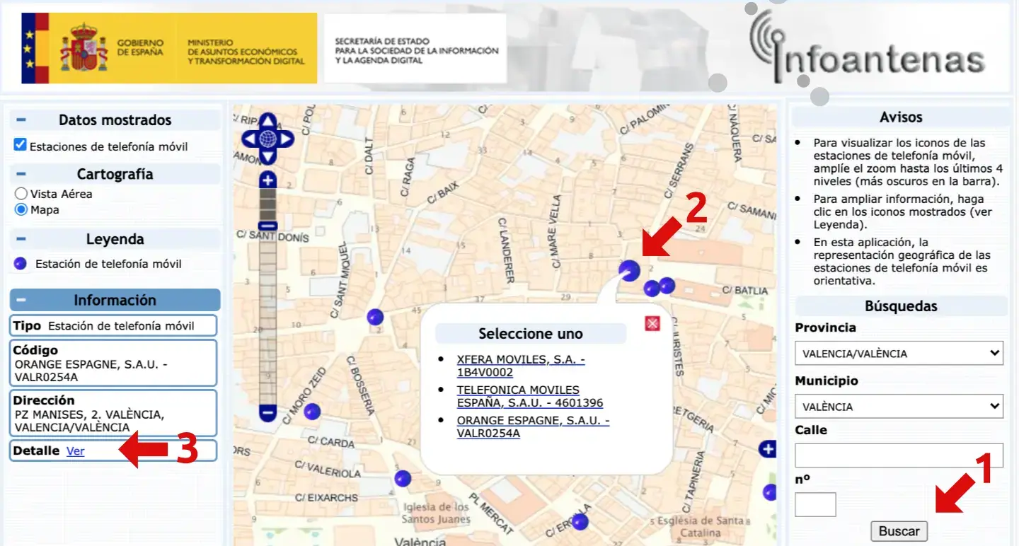 Seleccionando antena en InfoAntenas