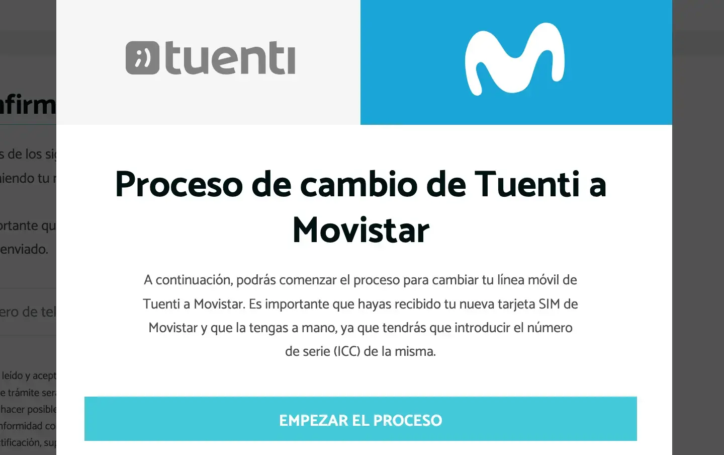 Proceso Cambio Tuenti a Movistar