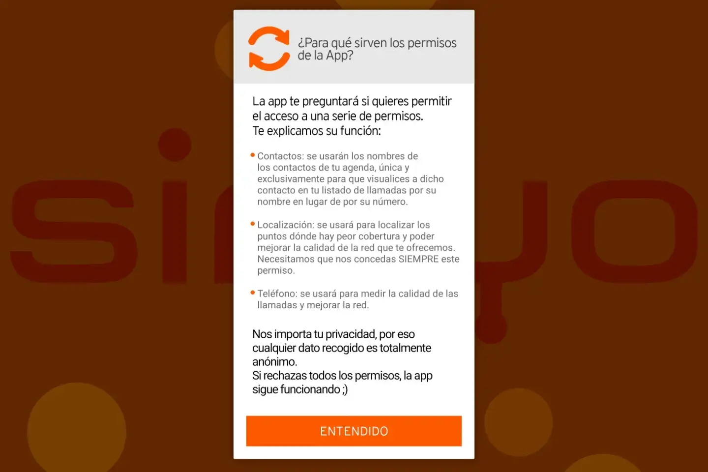 Permisos app Simyo