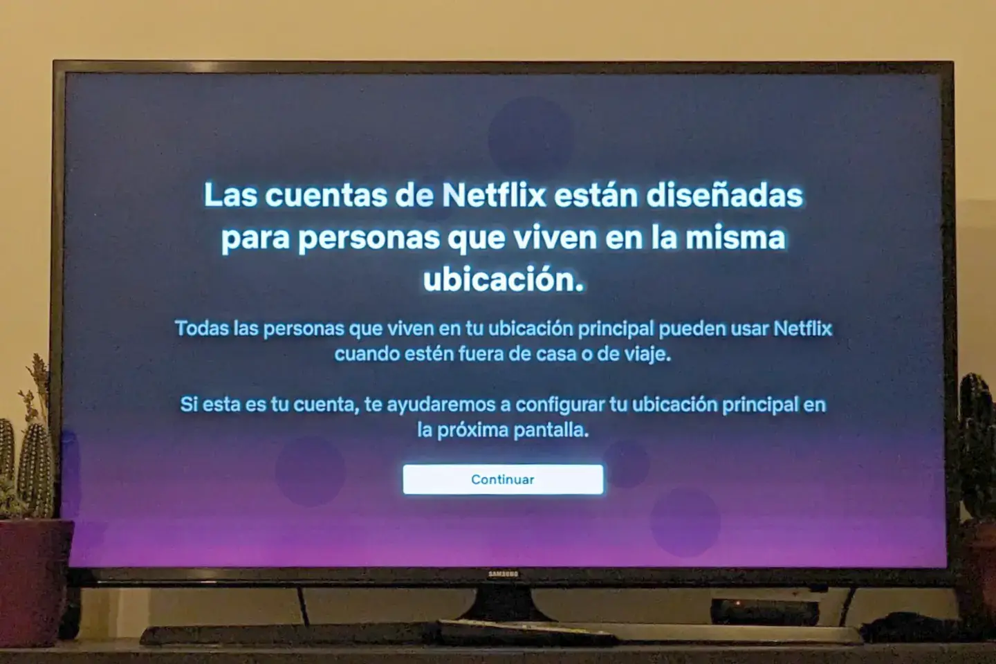 Mensaje Netflix configurar ubicación principal