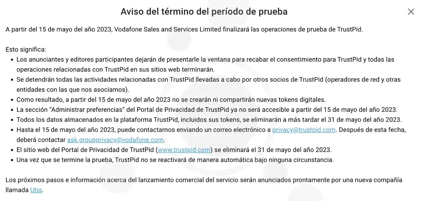 Mensaje cierre de Trustpid