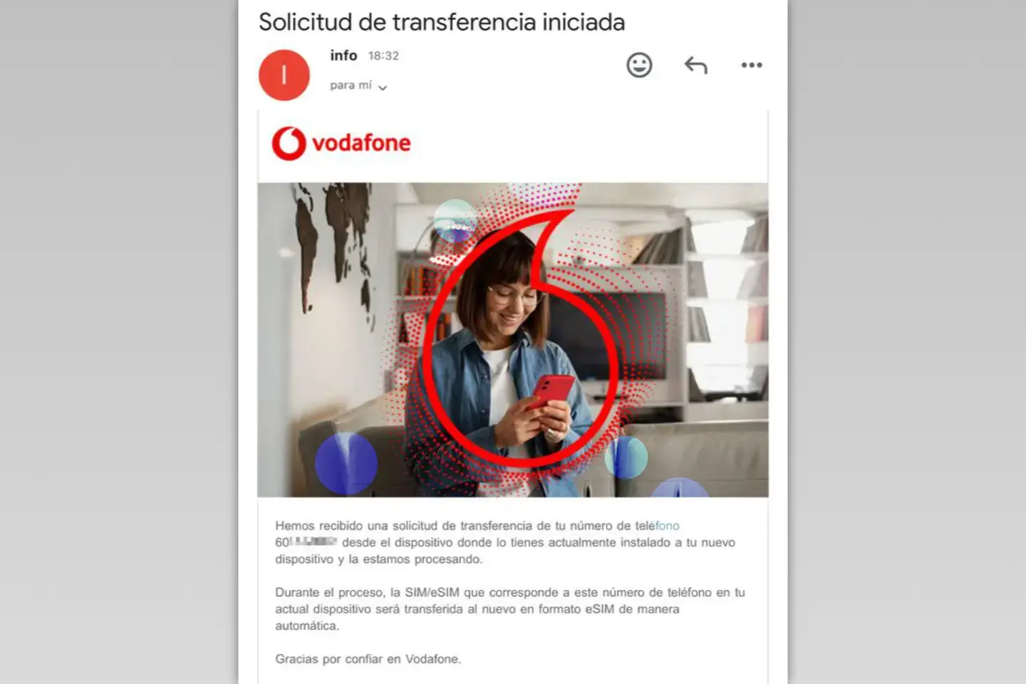 Email SIM convertida eSIM Vodafone