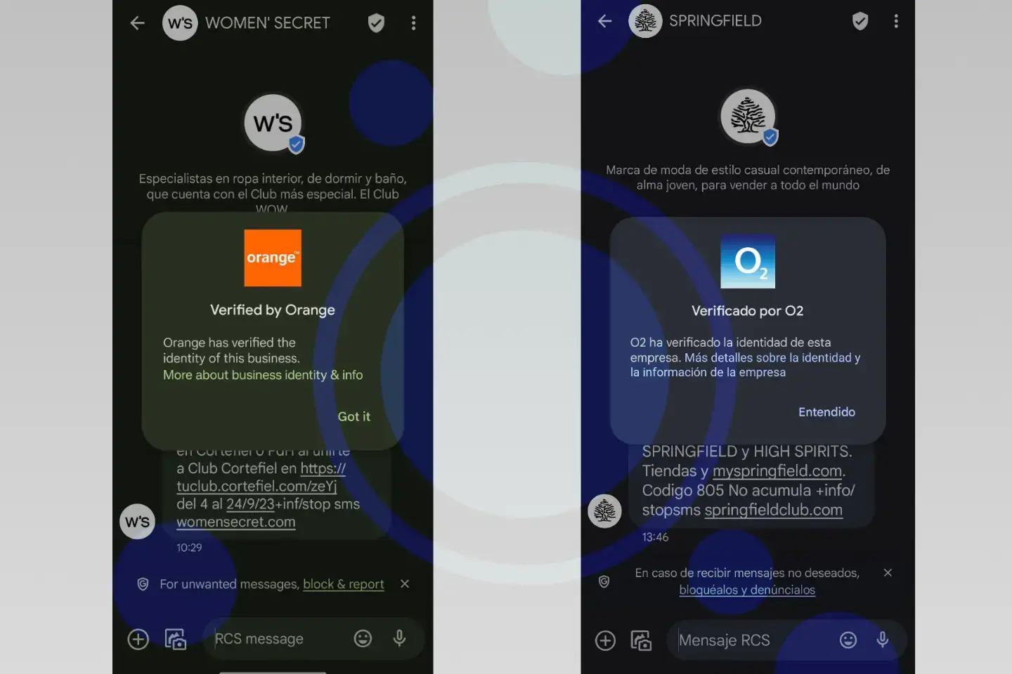 RCS verificados Orange y O2