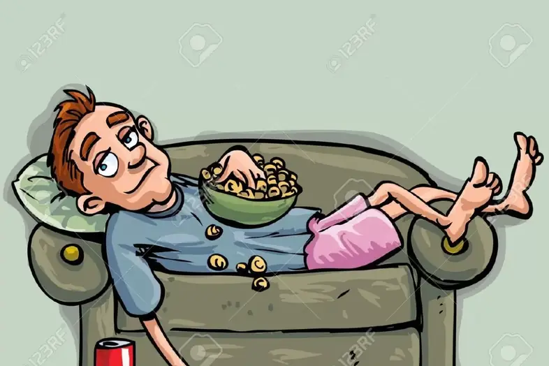 9155015-Cartoon-teen-relaxing-on-the-sofa-He-is-eating-a-snack-and-has-a-soft-drink-handy-Stock-Vector