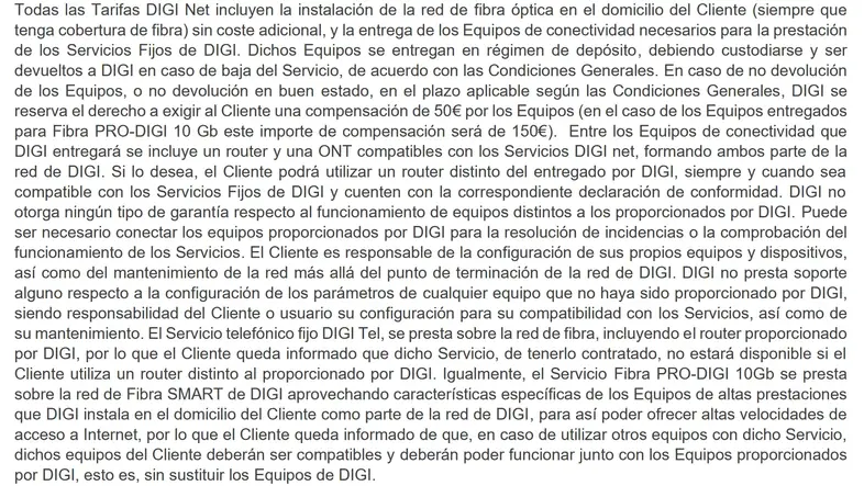 Condiciones fibra 10 Gb Digi