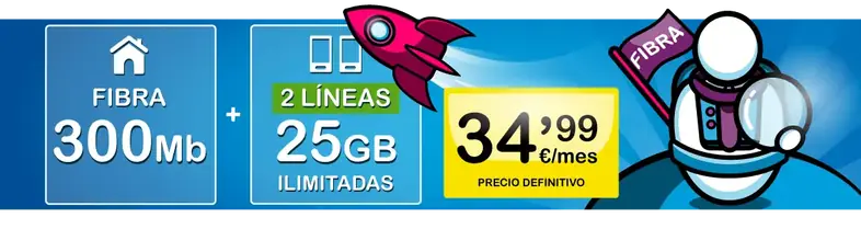 fibra 300mb dos lineas 25gb