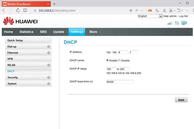 Settings-DHCP