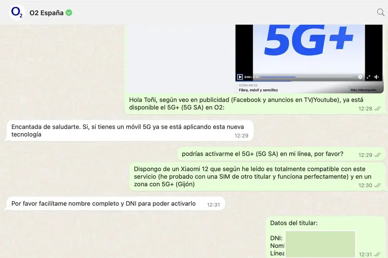 chat con O2 - 5G+