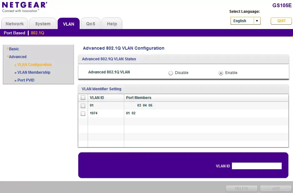 VLAN Configuration en Netgear GS105E