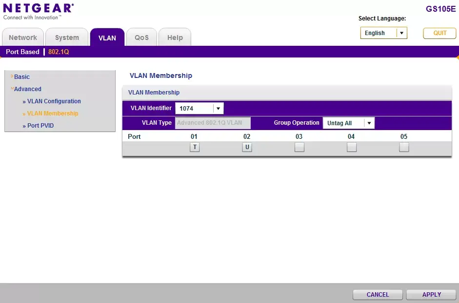 Configuración VLAN Membership en Netgear GS105E