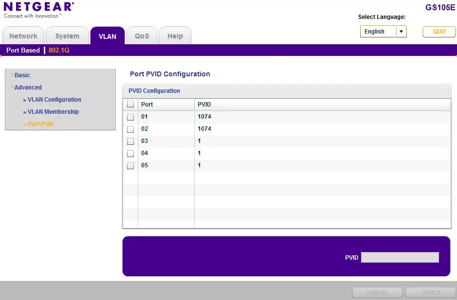 Configuración VLAN Port PVID en Netgear GS105E