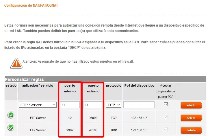 Configuración puertos en Livebox fibra