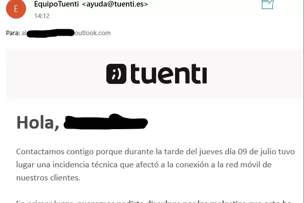 Mensaje de Tuenti