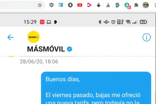 Segunda conversación en Twitter con MásMóvil