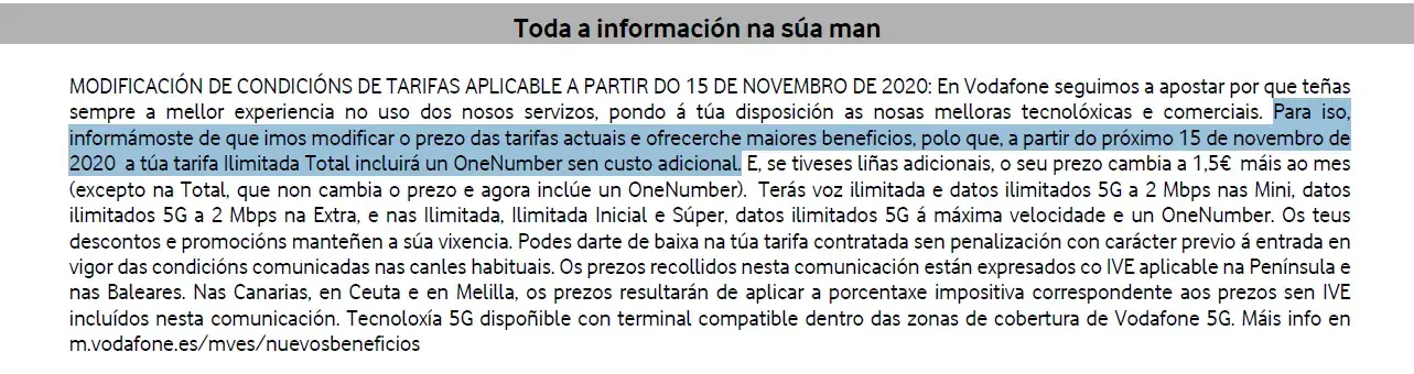 Notificación de Vodafone