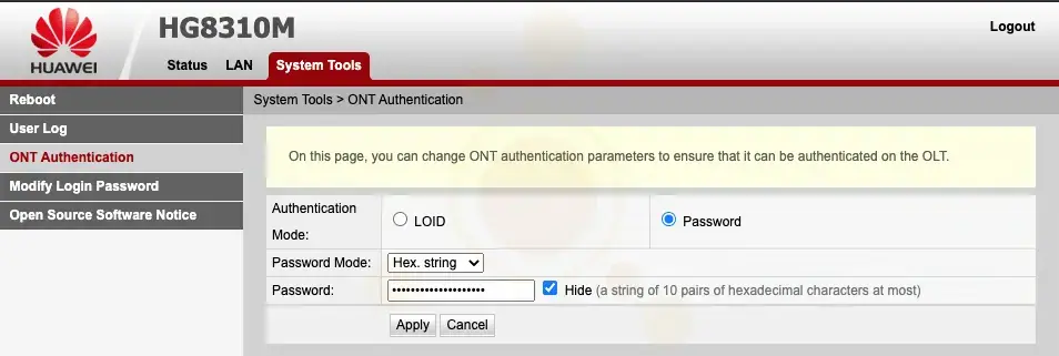 ONT Authentication Huawei HG8310M