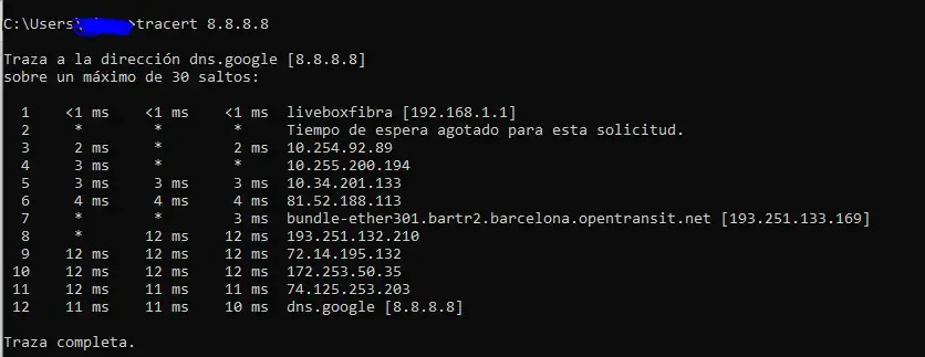 Tracert a Google