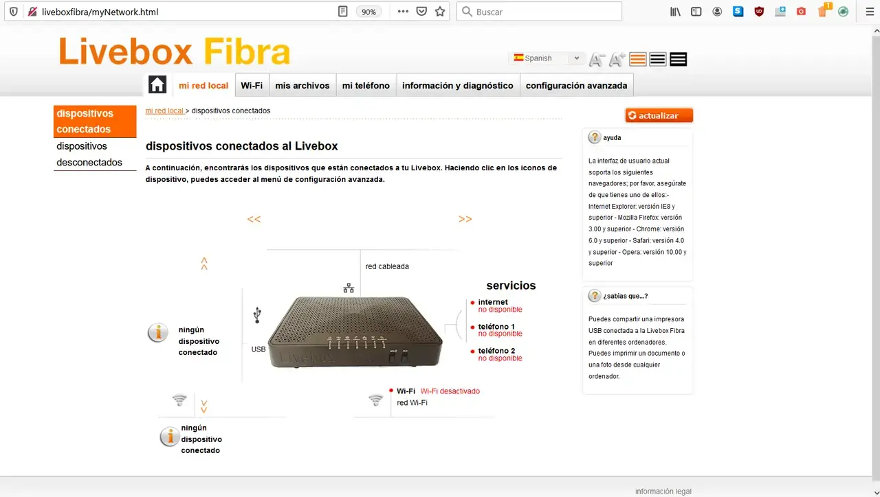 Dispositivos conectados al Livebox