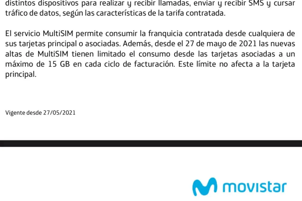 Condiciones multiSIM de Movistar