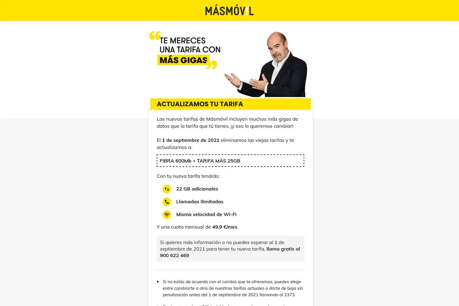 Actualización de tarifa