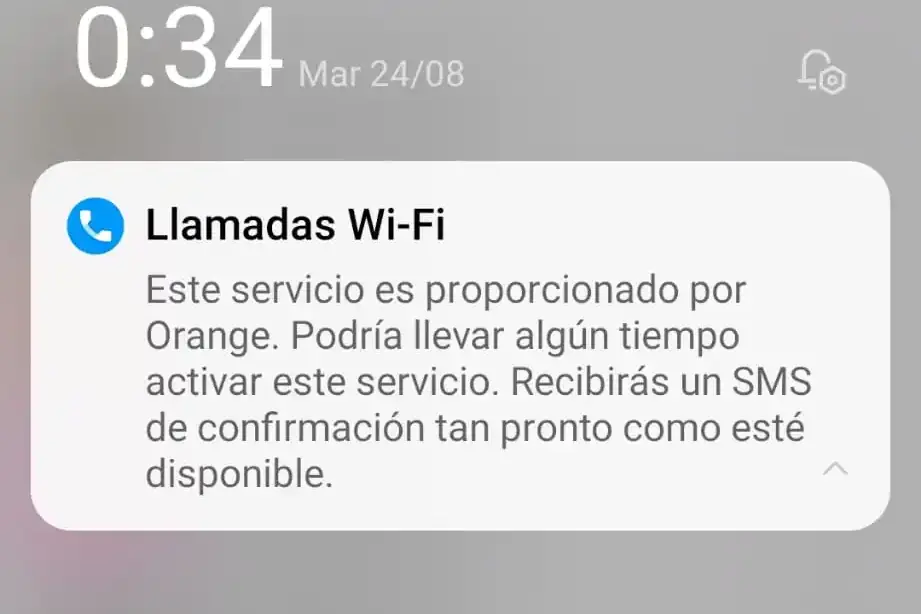 Mensaje de activación de VoWiFi en Simyo