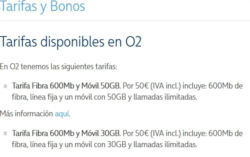 Tarifas 600 Mb O2