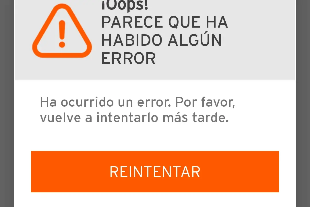 Error mostrado por la web de Simyo