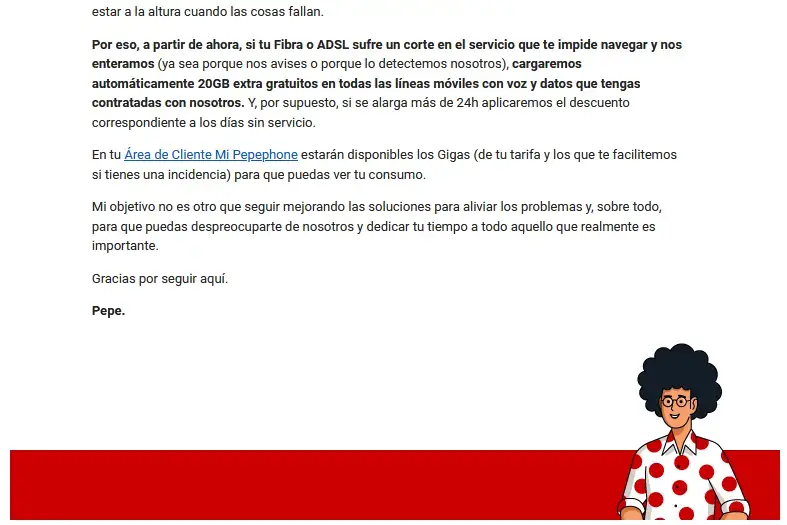 Correo electrónico de Pepephone anunciando los cambios