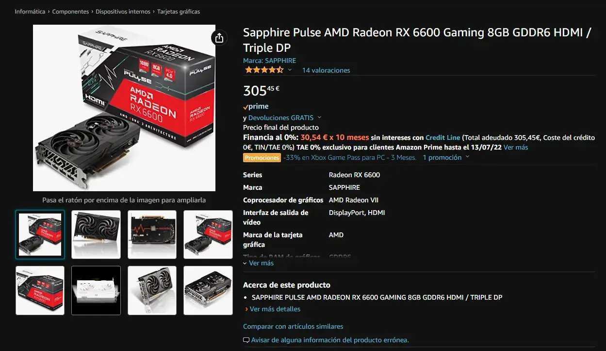 Sapphire Pulse AMD Radeon RX 6600 Gaming 8GB