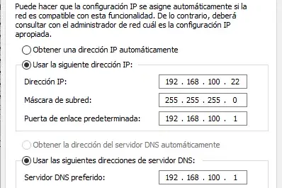 Configuración ethernet