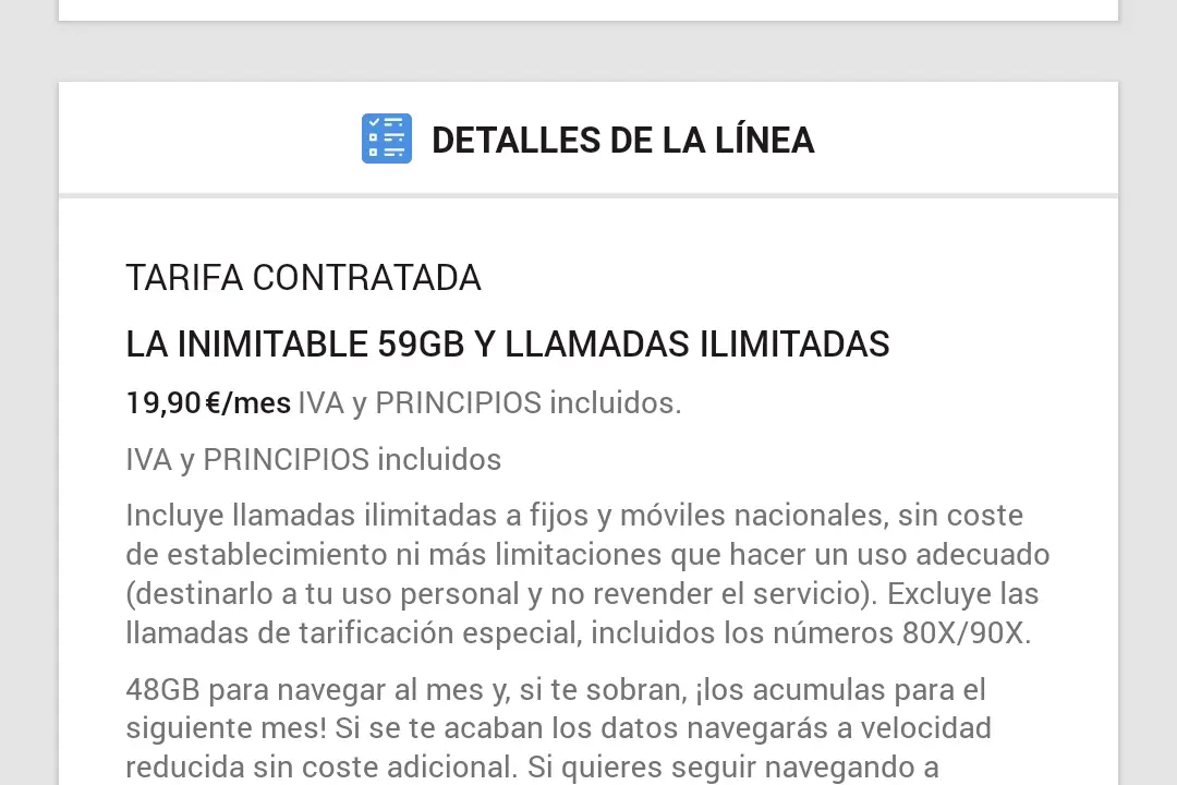 Captura de mensaje en la app de Pepephone