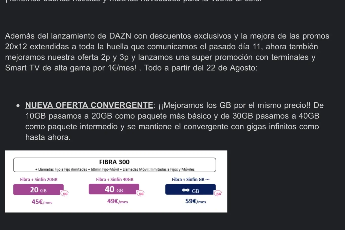 Aumento gigas en tarifas convergentes