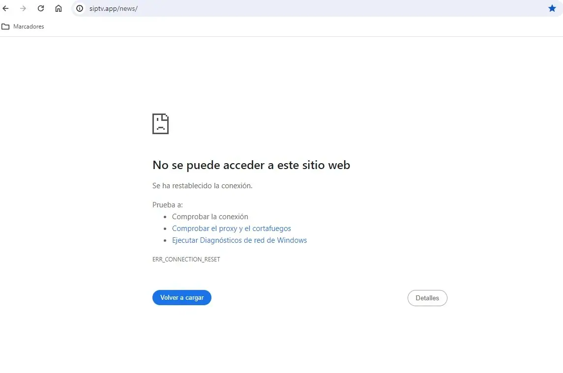 Mensaje de error al entrar en la web